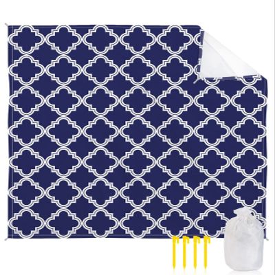Smile Sunflower Beach Blanket, Navy Blue Moroccan Pattern Geometric Beach Mat 108"x84" Large Picnic Blanket,Sandproof Waterproof Outdoor Beach Blankets for Travel Camping Hiking Beach Vacation