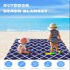 Smile Sunflower Beach Blanket, Navy Blue Moroccan Pattern Geometric Beach Mat 108"x84" Large Picnic Blanket,Sandproof Waterproof Outdoor Beach Blankets for Travel Camping Hiking Beach Vacation view 3
