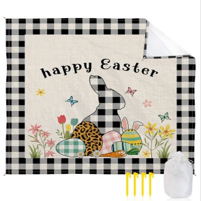 Beach Blanket, Easter Leopard Print Eggs Buffalo Plaid Rabbit Retro Texture Beach Mat 95"x80" Large Picnic Blanket,Sandproof Waterproof Outdoor Beach Blankets for Travel Camping Hiking Beach Vacation