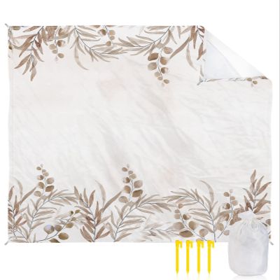 Beach Blanket, Summer Brown Plants Leaves Watercolor Pattern Beach Mat 83"x79" Large Picnic Blanket,Sandproof Waterproof Outdoor Beach Blankets for Travel Camping Hiking Beach Vacation