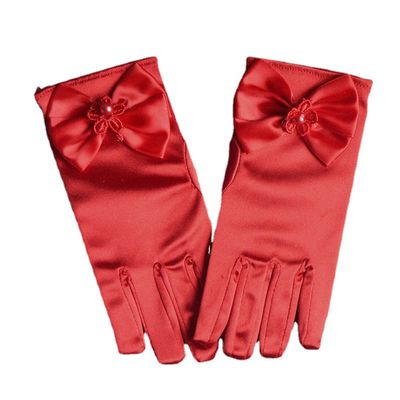 LeJulyeekay Flower Girl Gloves Lace Bead Short White Princess Gloves for Wedding (Z1-red, 4-7 Years)