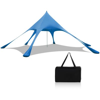 HAPPYGRILL Beach Canopy Sun Shelter with Aluminum Pole, 20 FT x 20 FT, UPF 50+ Pop Up Tent with Sandbags, Tent Pegs, Sand Shovel, Carry Bag, Portable Outdoor Sunshade for Camping Sport Events Picnic