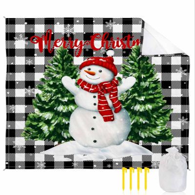 Beach Blanket, Christmas Snowman Xmas Tree Black Buffalo Plaid Beach Mat 83"x79" Large Picnic Blanket,Sandproof Waterproof Outdoor Beach Blankets for Travel Camping Hiking Beach Vacation