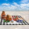 Beach Blanket, Christmas Snowman Xmas Tree Black Buffalo Plaid Beach Mat 83"x79" Large Picnic Blanket,Sandproof Waterproof Outdoor Beach Blankets for Travel Camping Hiking Beach Vacation view 2