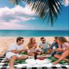 Beach Blanket, Christmas Snowman Xmas Tree Black Buffalo Plaid Beach Mat 83"x79" Large Picnic Blanket,Sandproof Waterproof Outdoor Beach Blankets for Travel Camping Hiking Beach Vacation view 3