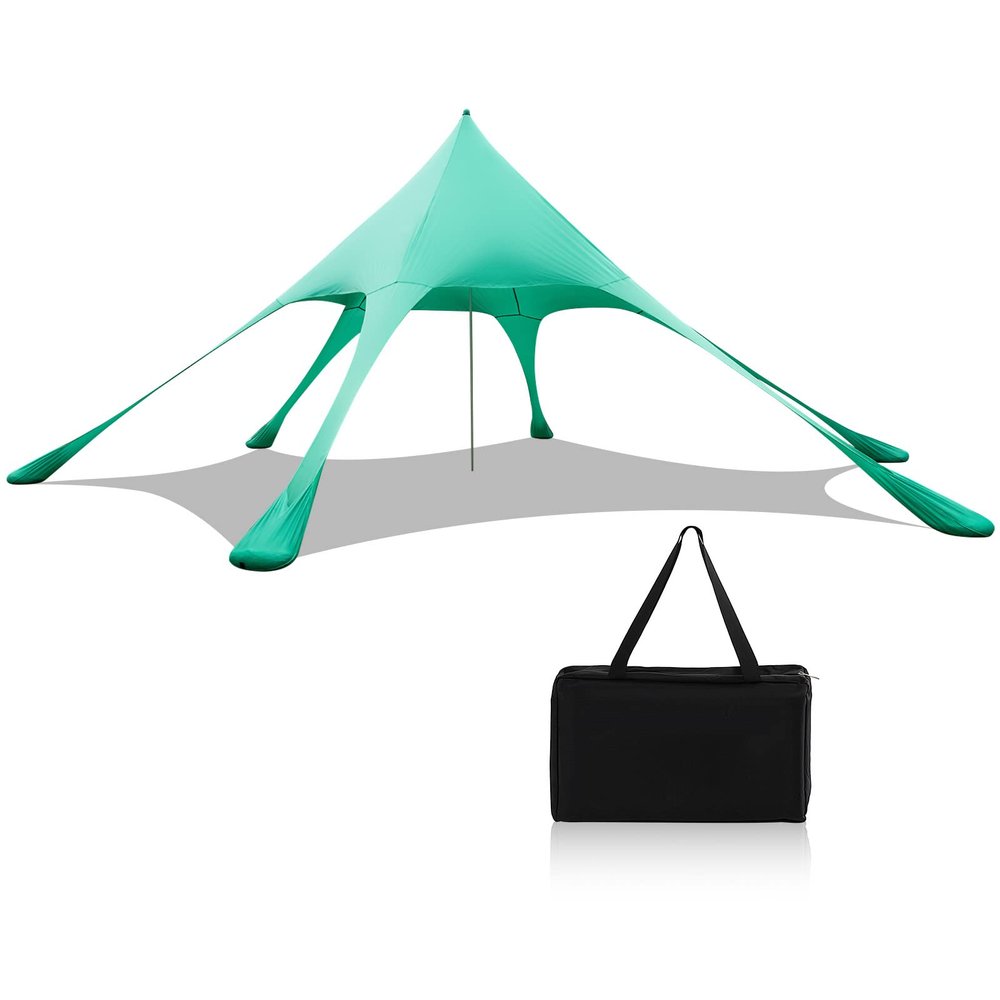 HAPPYGRILL Beach Canopy Sun Shelter with Aluminum Pole, 20 FT x 20 FT, UPF 50+ Pop Up Tent with Sandbag, Tent Pegs, Sand Shovel, Carry Bag, Portable Outdoor Sunshade for Camping Sport Events Picnic