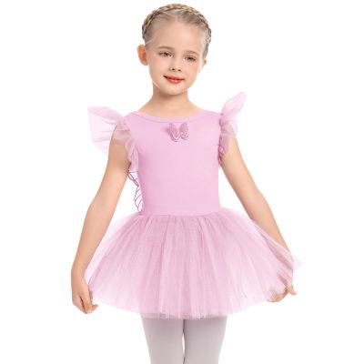 Girl Gymnastics Leotards with Tutu Skirt Kids Ballet Dance Dress Leotard for Girls Butterfly Wings Ballerina Stage Performance Traning Outfit Dancewear Ballet Skirts for Girls Baby Pink 7-8Y