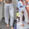 aihuajie Cover up Pants for Women, Mesh Bikini Bottoms Swimsuit Cover up Wide Leg Beach Pants (White,L) view 2