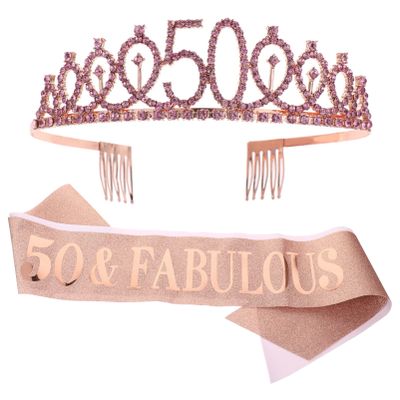 2pcs 50 Crown Shoulder Straps Birthday Tiaras for Women Hair Hoop Birthday Party Crown Sash Hair Band Party Headdress Birthday Party Supplies Party Etiquette Belt