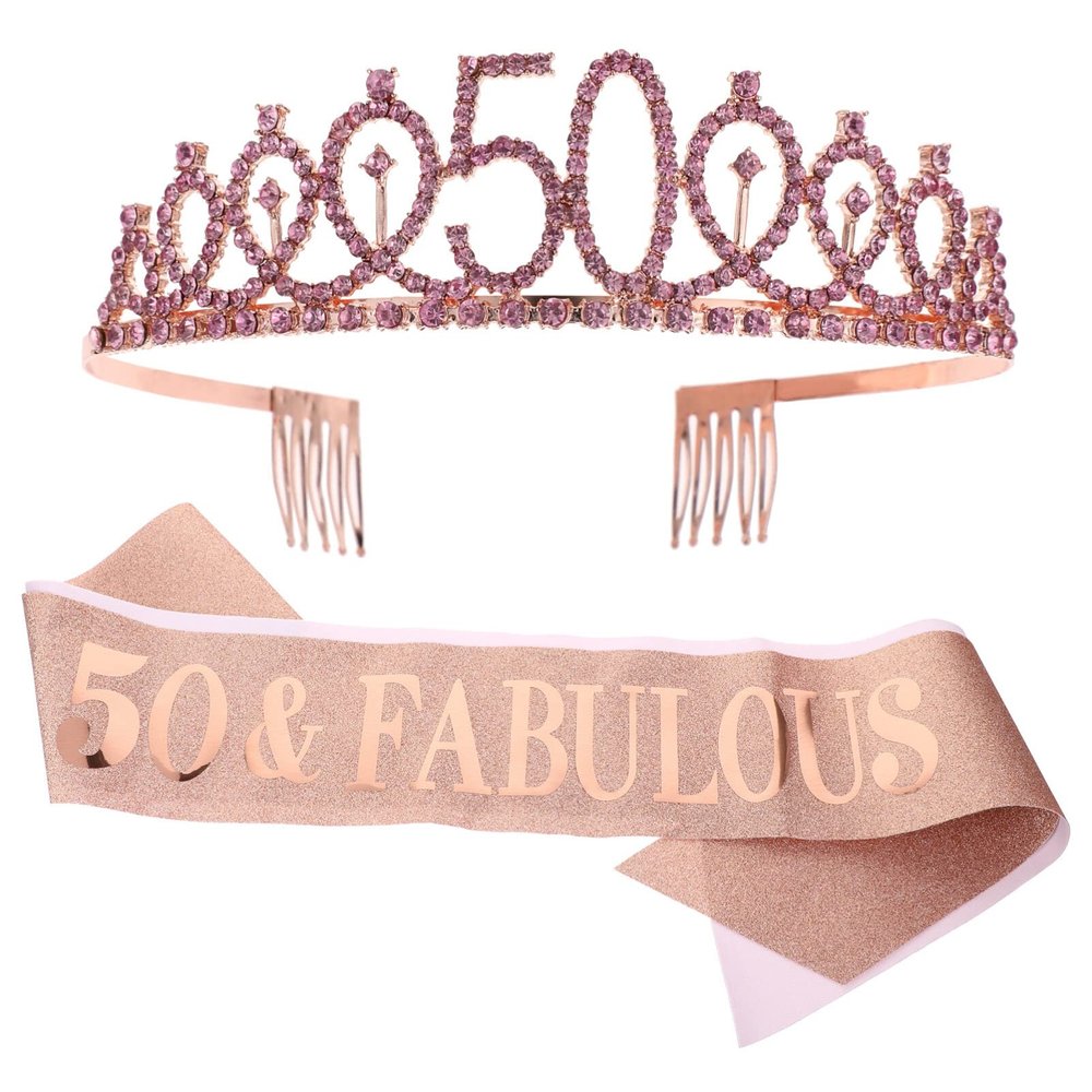 2pcs 50 Crown Shoulder Straps Birthday Tiaras for Women Hair Hoop Birthday Party Crown Sash Hair Band Party Headdress Birthday Party Supplies Party Etiquette Belt