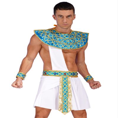 Linjinx 5 Pcs Men's Carnival Egyptian Tunic Skirt with Collar Prince Party Role Playing Costume White Medium