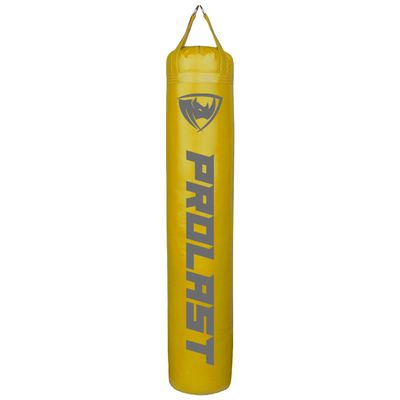 PROLAST Heavy Punching Kicking Bag for Adults, Boxing, MMA, Martial Arts, Muay Thai, Strength Training Equipment, Filled, 6ft, 150 lbs, Vertical Logo, Yellow Gray