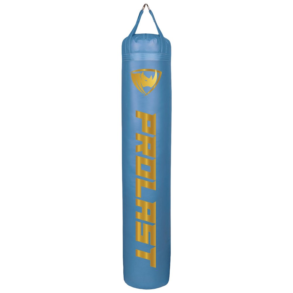 PROLAST Heavy Punching Kicking Bag for Adults, Boxing, MMA, Martial Arts, Muay Thai, Strength Training Equipment, Filled, 6ft, 150 lbs, Vertical Logo, Light Blue Gold