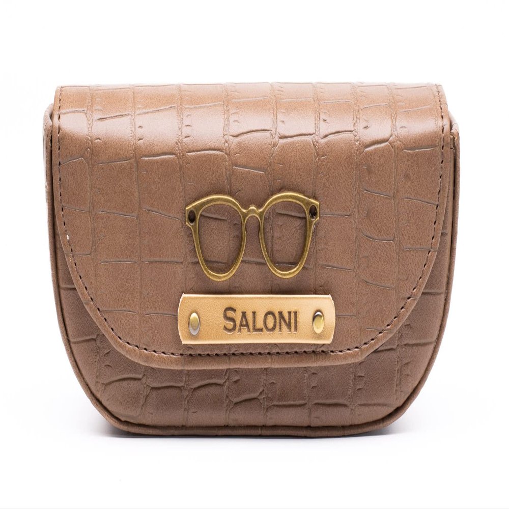 AICA Personalized Name & Charm Magnetic Leather Sunglasses Spectacle Case Cover Box Pouch, Cutomized Name Spesc Eyeglass Eyewear Sunglass organiser for Travel Men Women LightBrown Color, Light Brown, XL