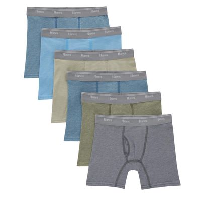 Hanes Big Originals Boxer Briefs, Tween Boy Underwear, Cotton Stretch, 6-Pack, Tan/Blue Oasis/Cargo Olive/Grey - 6 Pack, Medium