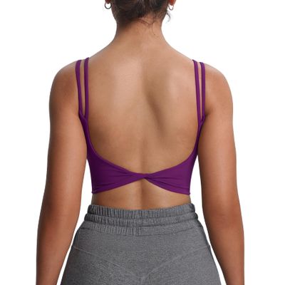 Aoxjox Women's Workout Sports Bras Fitness Yoga Crop Tank Metamorph Twist Back Cami (Dark Purple, X-Small)