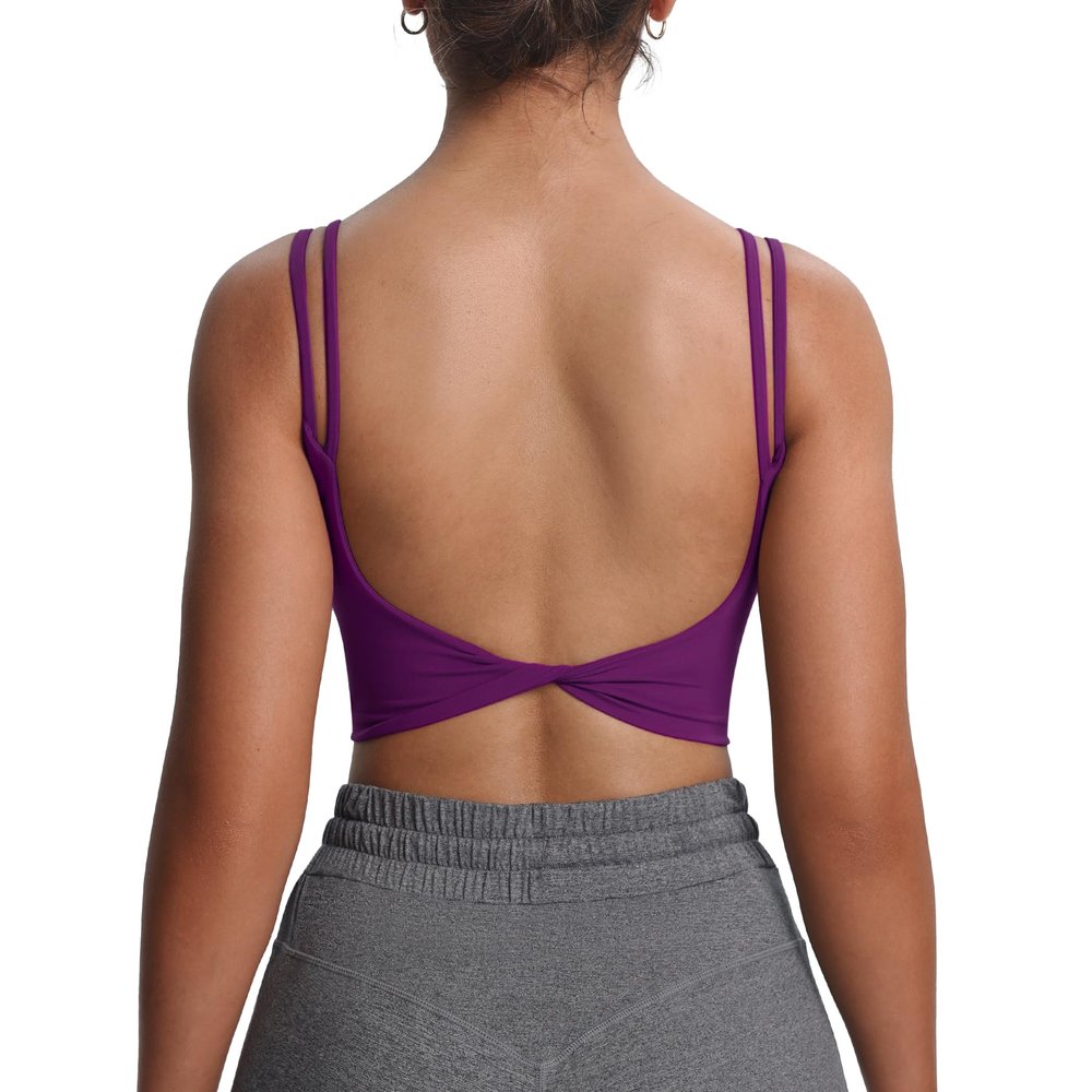 Aoxjox Women's Workout Sports Bras Fitness Yoga Crop Tank Metamorph Twist Back Cami (Dark Purple, X-Small)