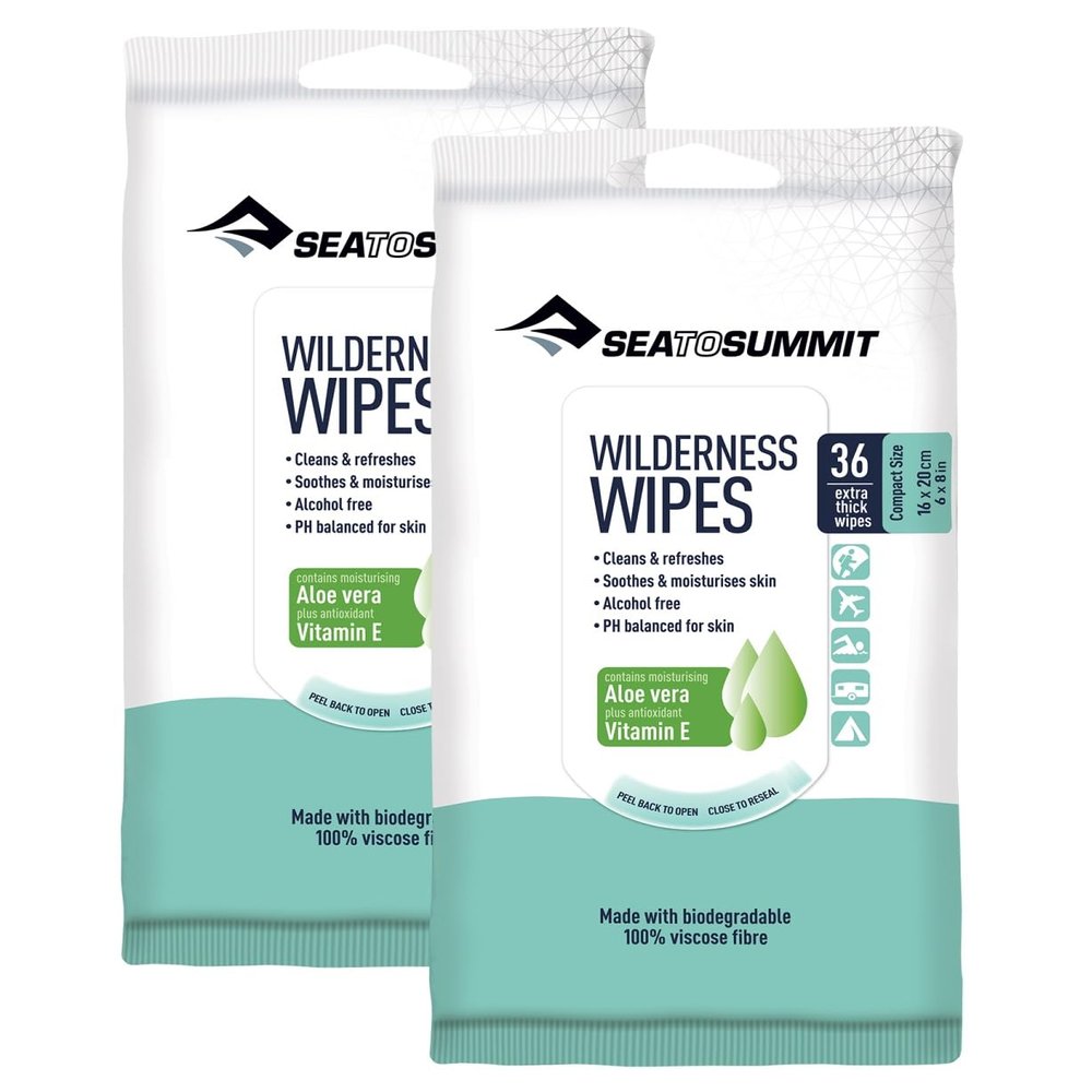 Sea to Summit Wilderness Wipes Rinse-Free Body Wipes, 2-Pack (36 wipes per pack)