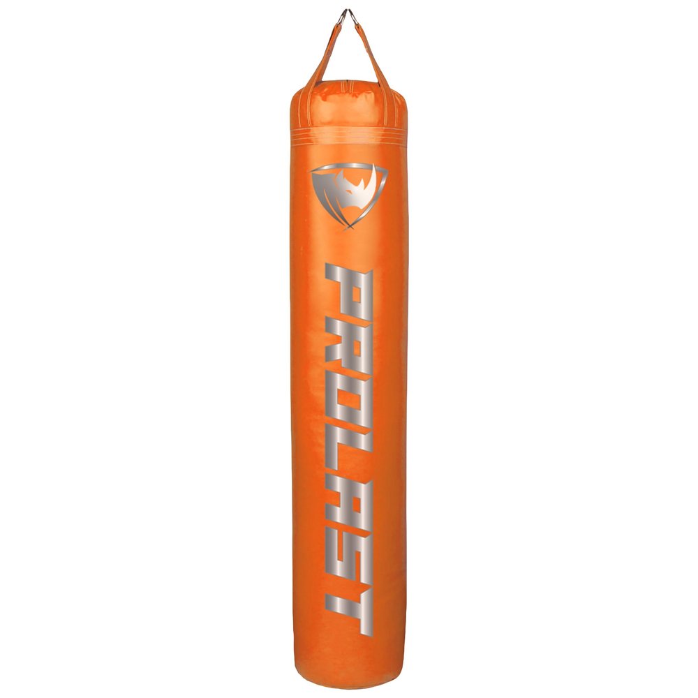 PROLAST Heavy Punching Kicking Bag for Adults, Boxing, MMA, Martial Arts, Muay Thai, Strength Training Equipment, Filled, 6ft, 150 lbs, Vertical Logo, Orange Silver