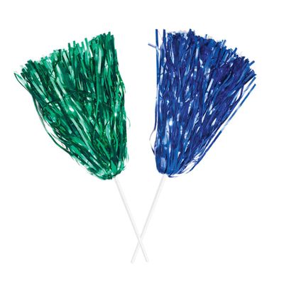 Anderson's Premium Metallic Green and Royal Blue Foil School Spirit Shakers Cheerleader Pom Poms Sports Football Basketball Homecoming Squad Team Party Dance Club Performance Celebration Pack of 20