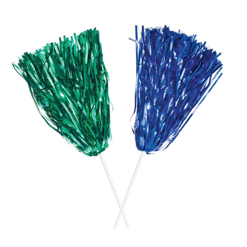 Anderson's Premium Metallic Green and Royal Blue Foil School Spirit Shakers Cheerleader Pom Poms Sports Football Basketball Homecoming Squad Team Party Dance Club Performance Celebration Pack of 20