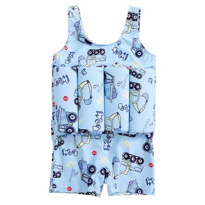 Kids Baby Boy Girl Float Suit with Adjustable Buoyancy Excavator Floatation Swimsuit Floating Swimwear Bathing Suit Toddler Float Swim Vest with 8 Removable Buoyancy Sticks Blue Excavator 2-3 Years