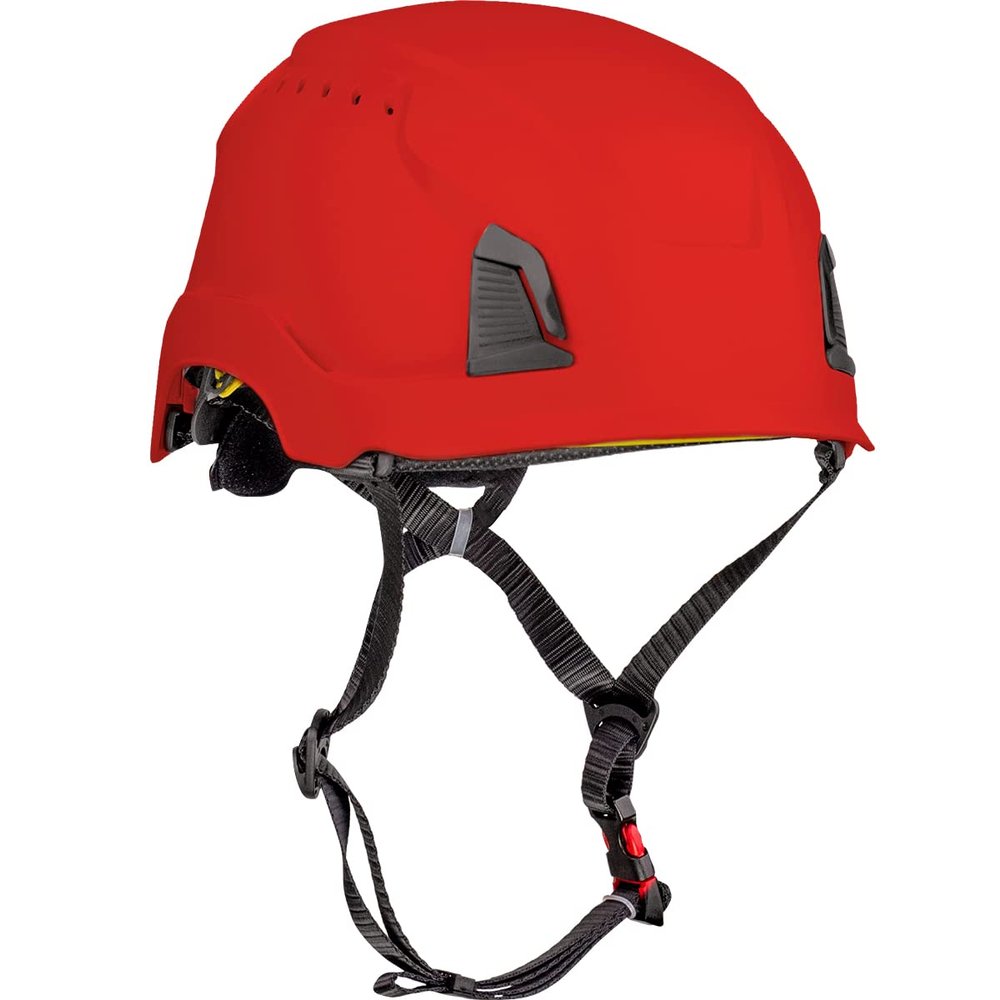 PIP Traverse Vented, Industrial Climbing Helmet with MIPS Technology, ABS Shell, EPS Foam Impact Liner, HDPE Suspension, 4-Point Chin Strap, ANSI II, Red (280-HP1491RVM-15)