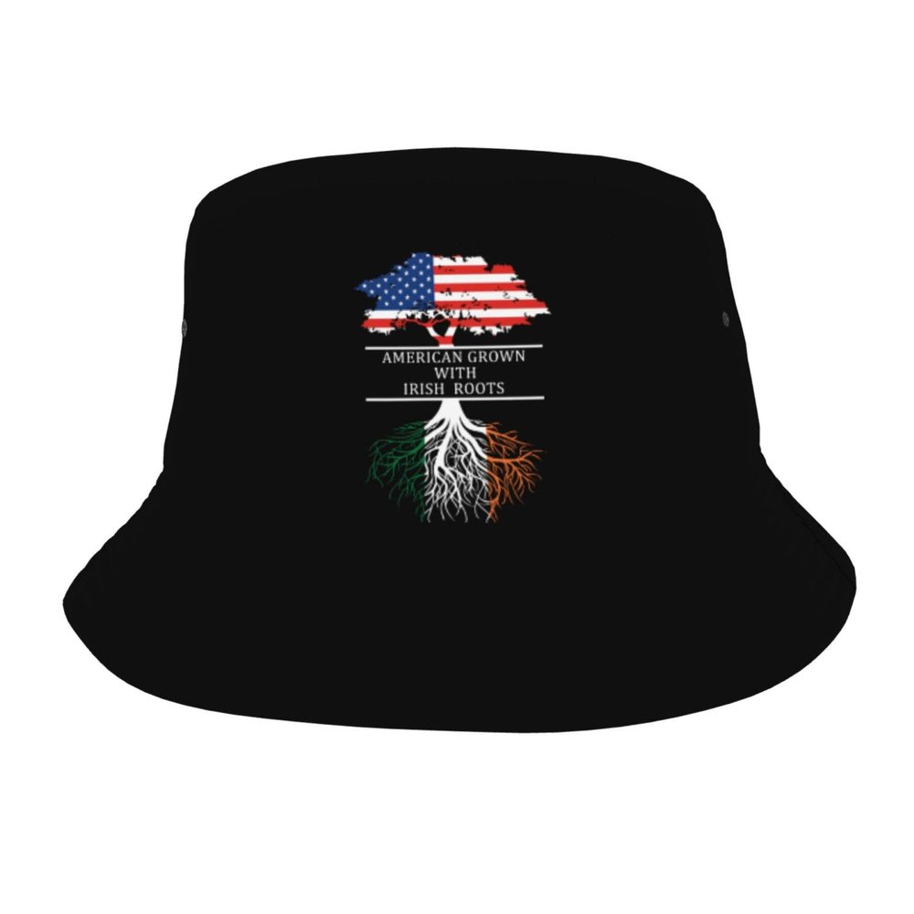 American Grown with Irish Roots Bucket Hat Unisex Cotton Four Seasons Travel Bucket Beach Sun Hat Outdoor Cap Short Brim Visor Cotton Bucket Fashion Fisherman's Hat