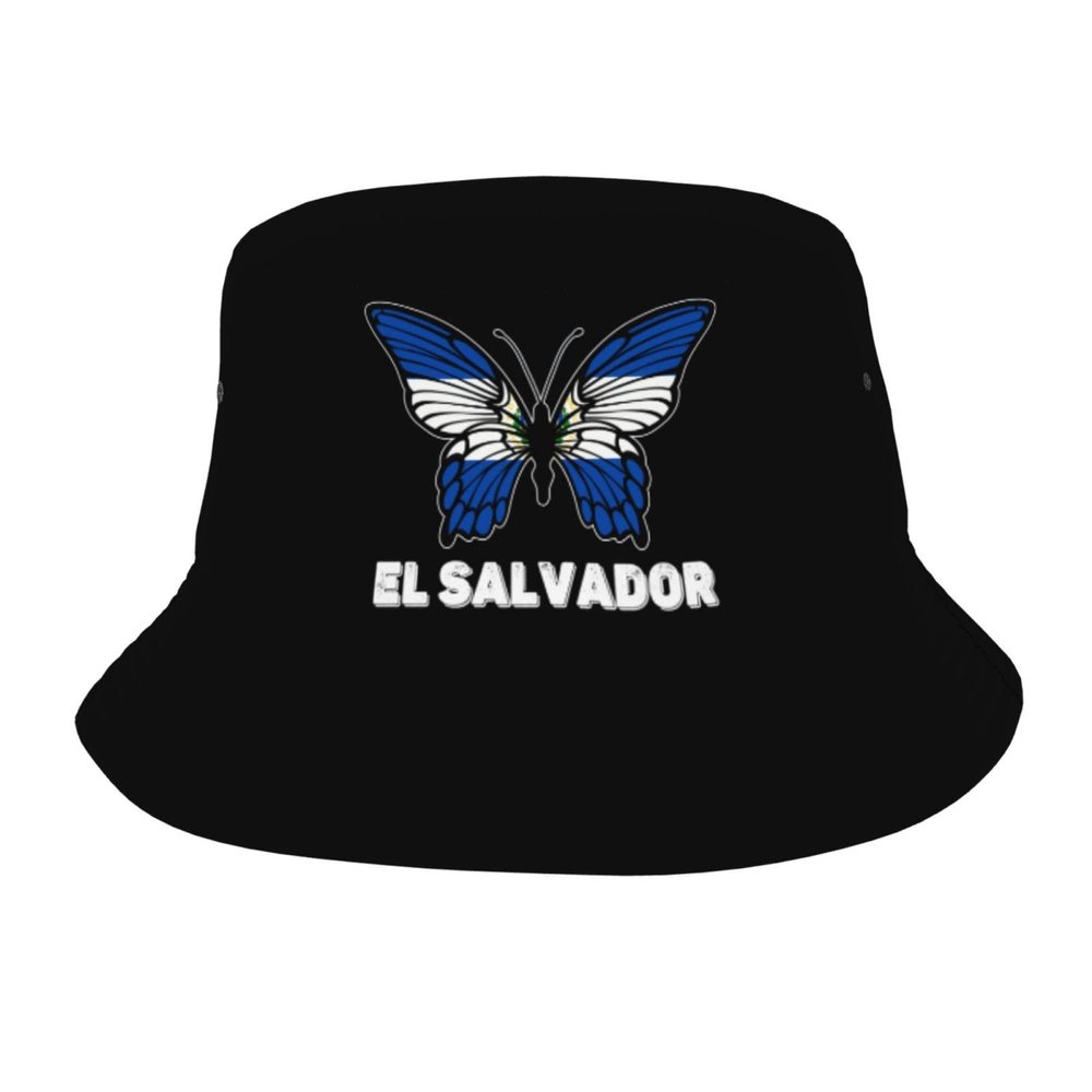 El Salvador Flag Butterfly Bucket Hat Unisex Cotton Four Seasons Travel Bucket Beach Sun Hat Outdoor Cap Short Brim Visor Cotton Bucket Fashion Fisherman's Hat