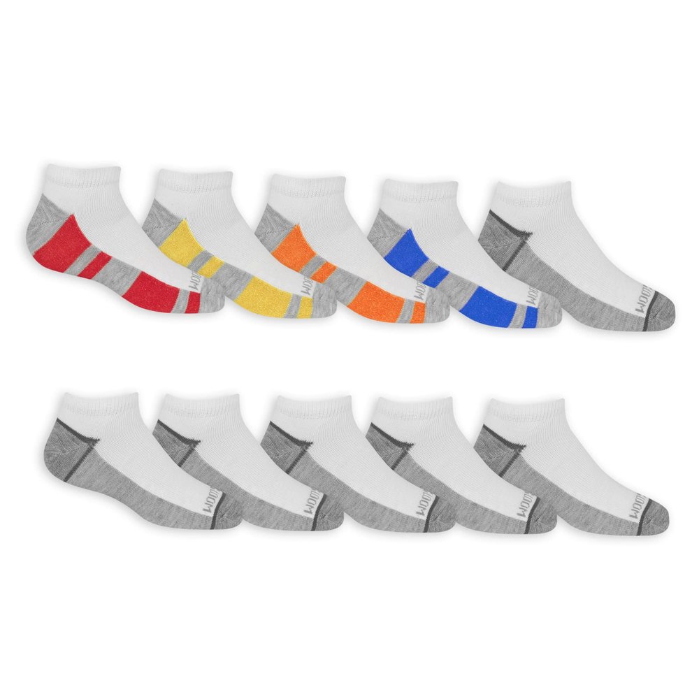 Fruit of the Loom Boys' Ultimate Sports Comfort No Show Socks (10 Pack), WHITE, Medium