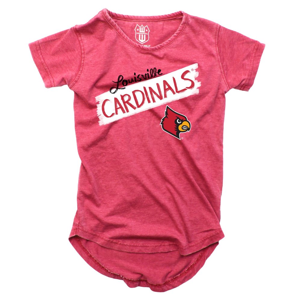 Wes and Willy NCAA Girls S/S Burnout Tee,Louisville Cardinals, 2T, Cherry
