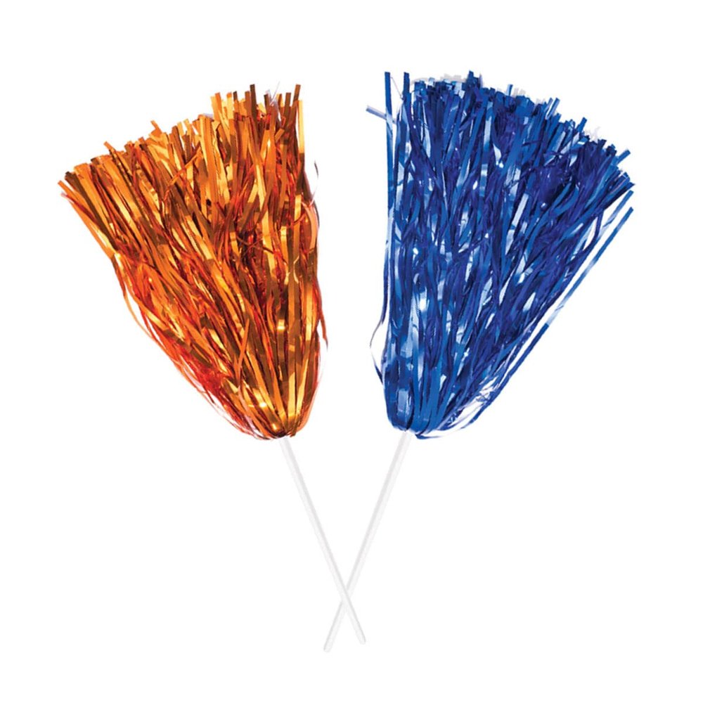Anderson's Premium Metallic Orange and Royal Blue Foil School Spirit Shakers Cheerleader Pom Poms Sports Football Basketball Homecoming Squad Team Party Dance Club Performance Celebration Pack of 50