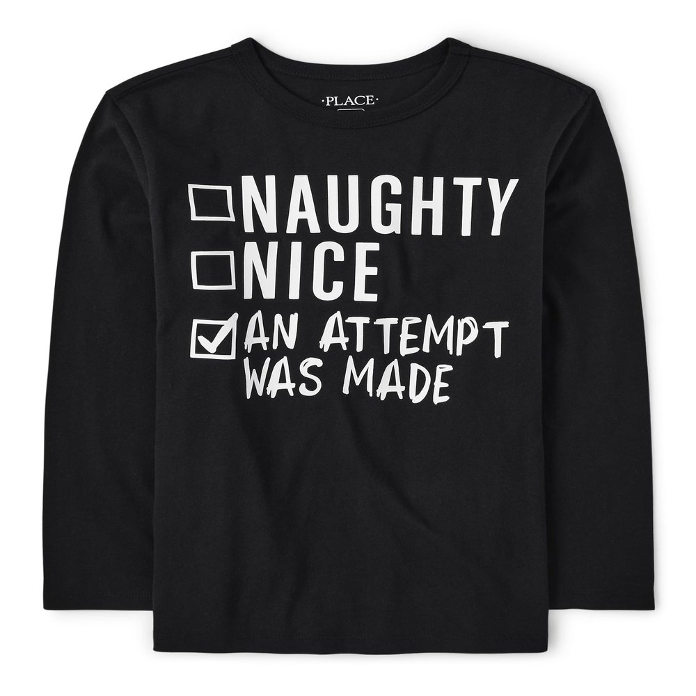 The Children's Place Boys' Long Sleeve Christmas Graphic T-Shirt, Nice List, 2X-Large