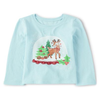 The Children's Place Baby-Girls and Toddler All Holidays Long Sleeve Graphic T-Shirts Christmas Snow Globe 2T