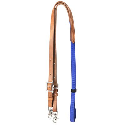 HILASON Tan with Blue 8 Ft Horse Western Leather Rubber Grip Barrel Split Reins | for Horses Rein
