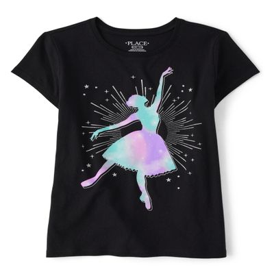 The Children's Place Girls' Gymnastics,Cheer,Dance Short Sleeve Graphic T-Shirts, Ballerina on Pointe, X-Large