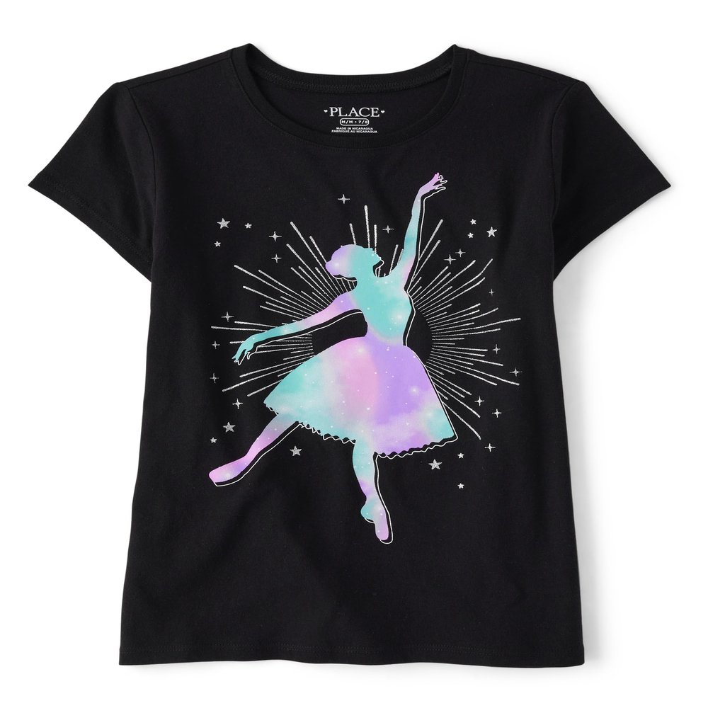 The Children's Place Girls' Gymnastics,Cheer,Dance Short Sleeve Graphic T-Shirts, Ballerina on Pointe, X-Large