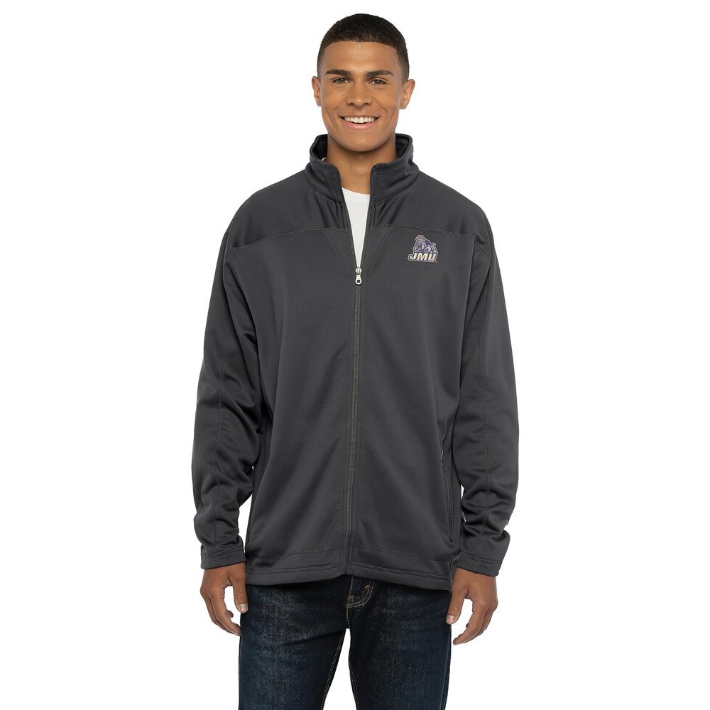 Vantage Apparel Men's Collegiate Full Zip Soft Shell Micro Fleece Jacket, James Madison Dukes, Dark Gray, Small
