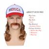 FantaLook Red White and Blue Mullet Brown Wig with Mustache for Men 4th of July view 3