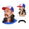 FantaLook Red White and Blue Mullet Black Wig with Mustache for Men 4th of July view 1
