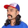 FantaLook Red White and Blue Mullet Black Wig with Mustache for Men 4th of July view 2