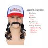 FantaLook Red White and Blue Mullet Black Wig with Mustache for Men 4th of July view 3