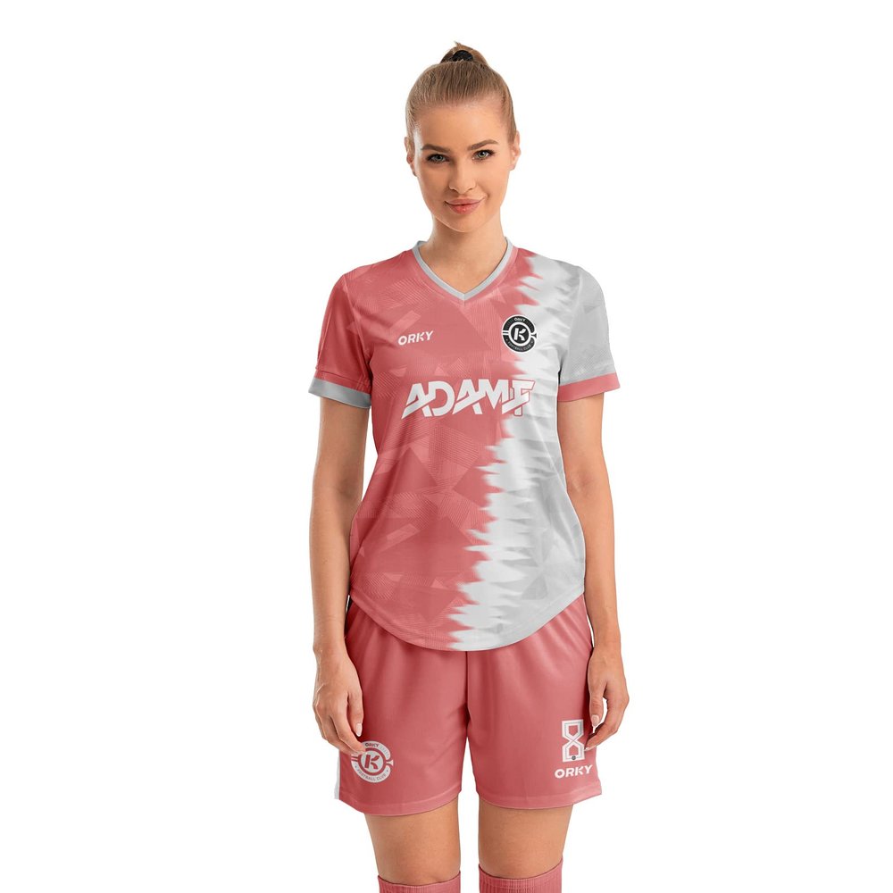 ORKY Custom Soccer Jersey, Women Futbol Shirt Short Set, Personalize Name Team Sport Uniform(Pink 2XS)