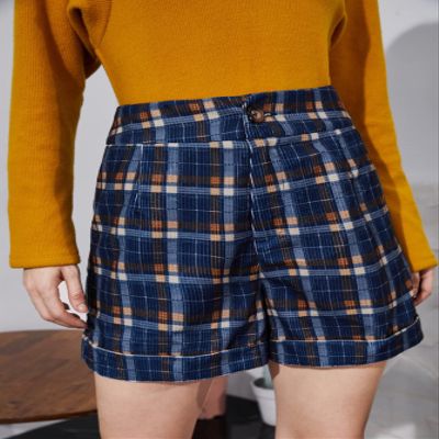 AKIOLOAS Women's Shorts Tartan Print High Waist Shorts Women's Shorts Shorts for Women (Color : Multicolor, Size : Small)