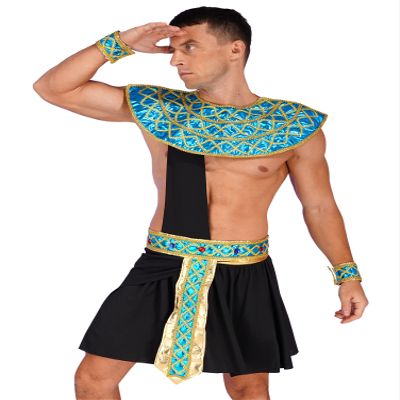 Alvivi Men Ancient Roman Costume Set Egypt Prince Role Play Outfit for Halloween Dress Up Party Black Medium
