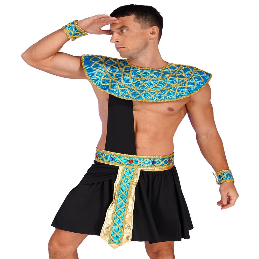 Alvivi Men Ancient Roman Costume Set Egypt Prince Role Play Outfit for Halloween Dress Up Party Black Large