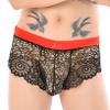 ACSUSS Mens Lingerie Lace Floral Sissy Panties Pouch Low Rise Bikini Briefs Underwear Red&Black Underpants XX-Large view 3
