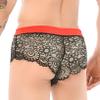 ACSUSS Mens Lingerie Lace Floral Sissy Panties Pouch Low Rise Bikini Briefs Underwear Red&Black Underpants XX-Large view 4