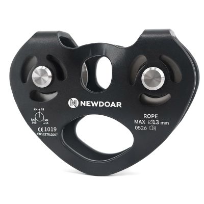 NewDoar Zip Line Pulley,28KN Double Tandem Speed Dual Trolley with Ball Bearing,CE Certified for Climbing, Rescue Lifting Aluminum Fixed Eye Pulley (Stainless Steel Wheel Black)