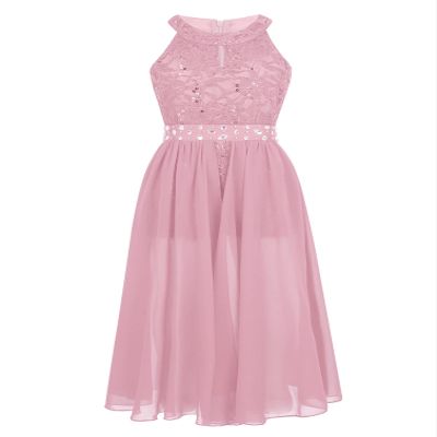 Manyakai Kids Girls Sleeveless Floral Lace Shiny Rhinestone Maxi Dress Dance Birthday Party Bridesmaid Gown Pink 6 Years